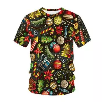 New Men s and Women s Teens 3D Printed Christmas T-Shirt, Kawaii Elk Festival Casual Wear Round Neck Tees Short Sleeves Tops S