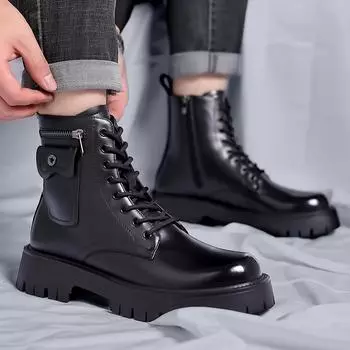 Новые мужские ботинки, зимние модные высокие рабочие ботинки, рабочие ботинки из натуральной кожи для мужчин, высококачественные мужские ботинки 38 чёрный