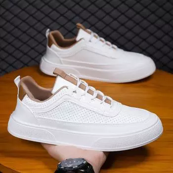 New men s breathable mesh white shoes trendy versatile platform casual shoes fashion sports Korean version of student board shoes 39 белый
