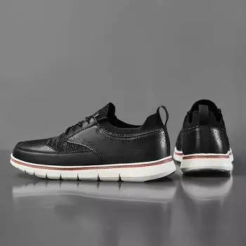 New Men s Brogue Shoes Lightweight Sneakers Breathable Loafers Business Casual Shoes Spring/Autumn Outdoor Flat Men s Shoes 39 чёрный