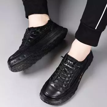 New Men s Business Leather Shoes Soft Moccasin Shoes Comfortable Casual Shoes for Men Spring and Autumn Solid Black Men Sneakers 38 чёрный