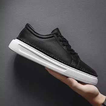 New Men s Casual Leather Shoes Fashion Genuine Leather Men Non-slip Wear-resistant Outdoor Walking Shoes Comfortable Flat Shoes 38 чёрный