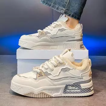 New Men s Casual Low Cut Thick Soled Warm Cotton Shoes Are Fashionable Versatile, Comfortable, Thick Lace Up Sports Shoes 39 покинуть белый