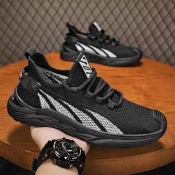 New Men s Casual Sports Shoes Breathable Fly Woven Casuals Running Shoe Outdoor Non-slip Wear-resistant Basketball Tennis Shoe 39 чёрный