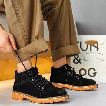 New Men s Classic Retro Style Boots Casual Shoes Daily Commute Low Ankle Boots Spring Autumn Thick Soled Mens Comfort Work Boots 38 чёрный