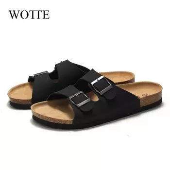 New Men s Cork Slippers Unisex Summer Slippers Men clogs Women Soft Cork Two Buckle Beach Slides Outdoor Footwear For Men 44 45 35 верблюд