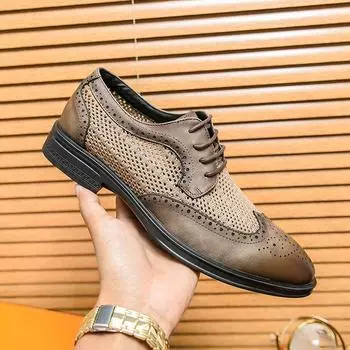 New Men s Fashion Breathable Air Mesh Patchwork Lace Up Oxford Leather Shoes Wedding Prom Homecoming Footwear Zapatos Hombre 38