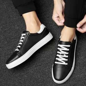 New Men s Flats Lace-Up Male Comfortable Skate Shoe Stylish Men Handmade Sneakers Classic All-match Men Casual Walking Shoes 37 чёрный