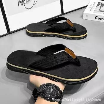 New men s flip-flops thick bottom pinch feet outdoor non-slip soft elastic color matching fashion 39 чёрный