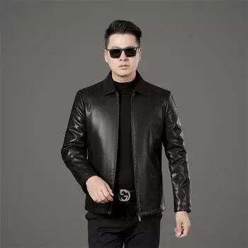New Men s Genuine Leather Jackets for Autumn and Winter High-end Temperament Business Casual Warm Leather Down Jackets M