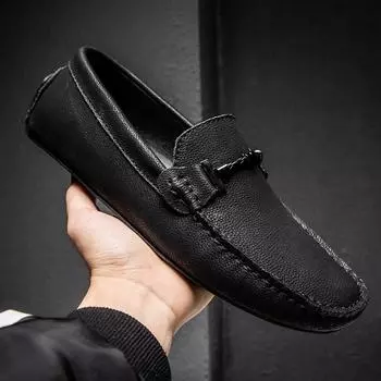 New Men s Genuine Leather Loafers Men Casual Summer Shoes Big Size 38-49 Brand Male Flat Slip on Shoes Driving Moccasins For Men 38 чёрный