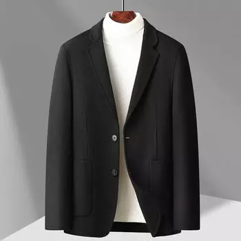 Новый мужской сшитый вручную двусторонний шерстяной костюм, модный повседневный шерстяной пиджак 170 чёрный