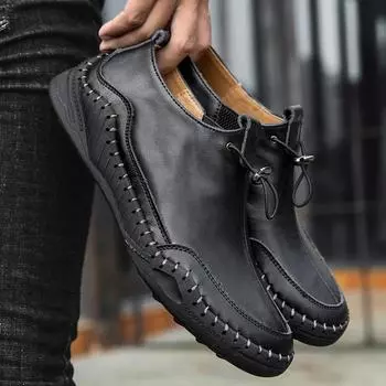 New Men s Handmade Breathable Leather Casual Shoes Coft Design Shoes Comfortable Man Ventilation Walking Shoes Moccasins US 5(EUR 38) чёрный