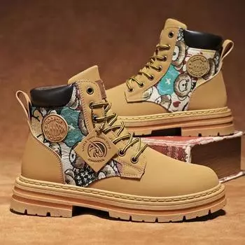 New Men s High Boots 2024 Fashion Casual Motorcycle Boots Outdoor Warm Mens Work Boots Platform Non-slip Shoes Botas Para Hombre 39 чёрный