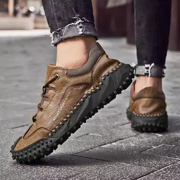 New Men s Hiking Shoes Suede Leather Outdoor Shoes Wear-resistant Men Trekking Walking Footwear Hunting Comfortable Sneakers 38 чёрный