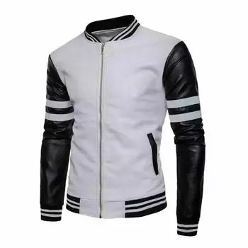 New Men s Jacket Black & White Genuine Handmade Lambskin Leather Motorcycle Biker S чёрный/белый