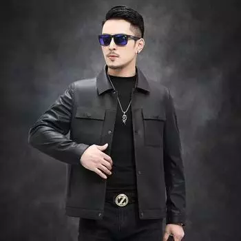 Новая мужская утолщенная теплая кожаная куртка с лацканами на пуговицах, искусственная кожа, осенне-зимняя кожаная куртка L