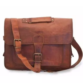 New Men s Leather Bag Messenger Laptop Shoulder case Crossbody Satchel Brown 16 x 12 x 5 in