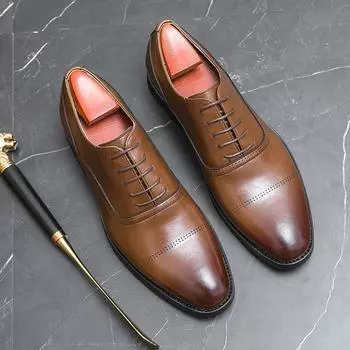 New Men s Leather Derby Shoes Pointed-Toe Lace Business Formal Men s Shoes Banquet Dress Men s Oxford Shoes US6 (CN38) чёрный