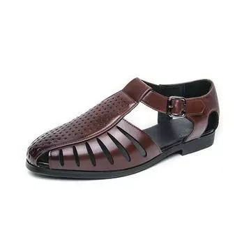 New Men s leather fisherman sandals with summer hollowed-out breathable buckle design comfortable and casual outdoor beach shoes 38 коричневый