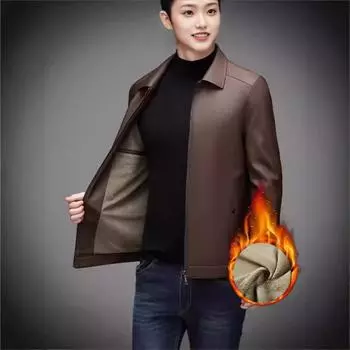 New men s leather jacket autumn and winter lapel executive business casual plush leather jacket genuine leather jacket 170