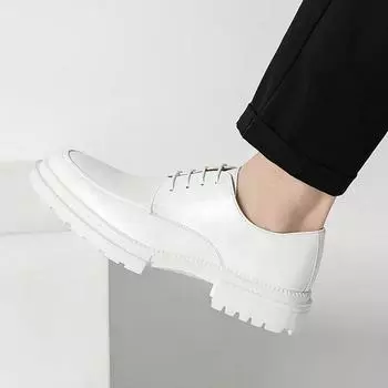 New Men s Leather Shoes Fashionable Trendy Thick Bottom Oxfords Lace-Up Black White Business Office Wedding Formal Shoe for Men 38 чёрный