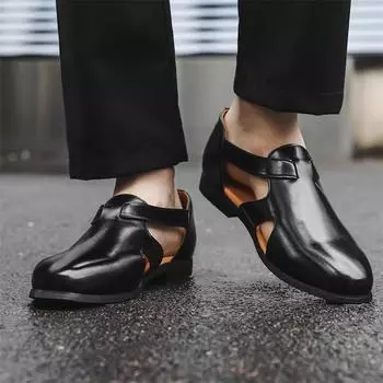 New men s leather shoes Summer sandals Fashion Hollow out designer style Trendy party outdoor business activity men s shoes 38 чёрный