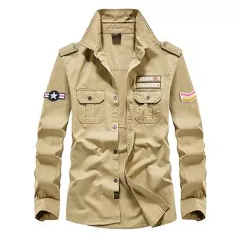 New Men s Long-sleeved Loose Pure Cotton Casual Pure Cotton Tooling Shirt Jacket M