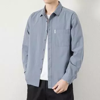 New Men s Long-sleeved Shirt Trend Loose Casual Overalls Shirt Coat Washed Cotton Blouse M чёрный