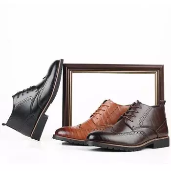 New Men s Martin Boots Fashion Trend Brock Short Boots High Top Shoes Large Size Leather Shoes Dress Business Men s Shoes 38 коричневый