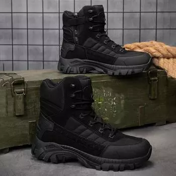 New Men s Mountain Climbing Boots Men Biker Boot High-quality Platform Shoes Casual Snow Man Shoe Lace-up Mans High-quality 39 чёрный