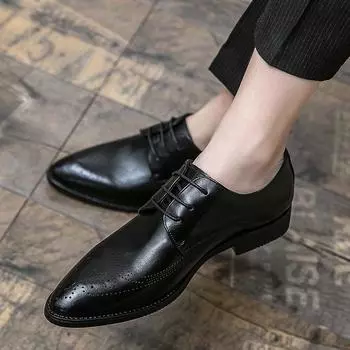 New Men s Oxford Shoes Fashion Men Dress Shoes Office Business Brogue Black Formal Shoes Men Leather Casual Comfortable Footwear 38 чёрный
