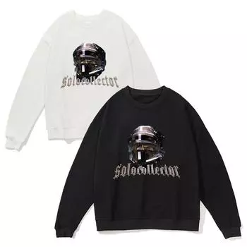 New Men s Printed Sweatshirt Casual Young People s Loose and Handsome Long-sleeved T-shirt Round Neck Top S белый