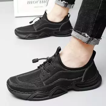 New Men s Quality Large Size Genuine Leather Outdoor Sports, Leisure and Entertainment Non Slip, Durable, Comfortable Lefu Shoes 38 чёрный