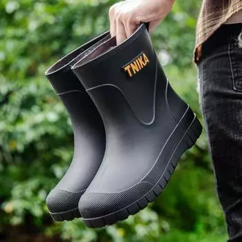 New men s rain shoes short tube non-slip water shoes bundle mouth rain boots non-slip middle tube fashion wear warm water shoes men 39