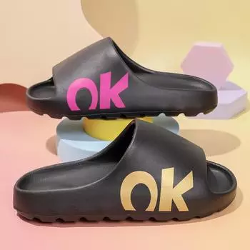 New Men s Sandals Slippers Letters Watermark Flat EVA Beach Holiday Couple Sandals Sport Women s Slippers 38-39