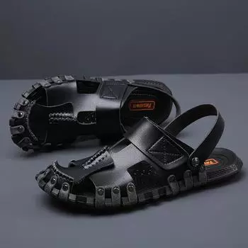 New Men s Sandals Summer Slip On Beach Sandals Outdoor Non-Slip Designer Casual Shoes Roman Style Men Shoes Sandalia Masculina 38 чёрный