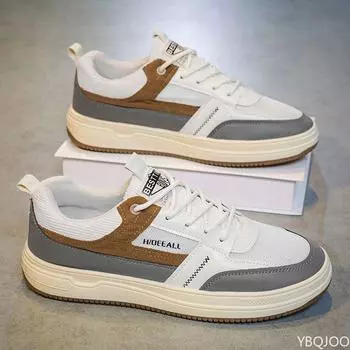 New Men s Shoes Breathable Style Versatile Anti Mesh Lightweight Soft Bottom Sports Leisure Vulcanized Flat Bottom Men s Shoes 39 бежевый