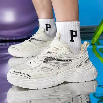 New men s shoes casual mesh breathable sports student dad shoes trendy little white thick-soled high-tide shoes 36