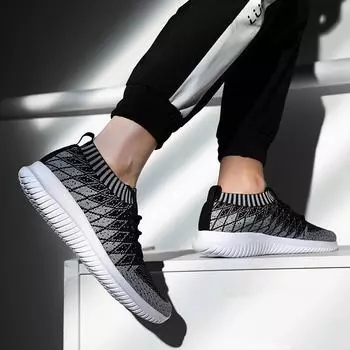 New Men s Shoes Fashion Flying Woven Men s Casual Shoes Korean Version of The Trend of Breathable Running Sports Shoes Men 39 серый