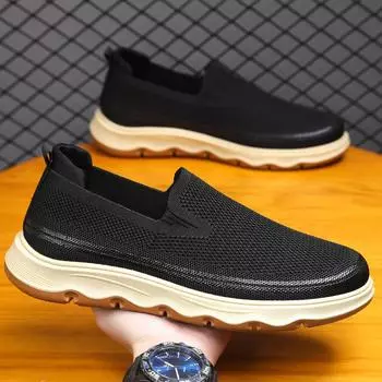 New men s shoes fly-woven one-pedal comfortable casual trend soft-soled large-size men s shoes soft-soled old Beijing cloth shoes 39 чёрный