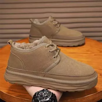 New Men s Shoes Size Winter Warm Shoes Snow Boots for Men Velvet and Thickening Outdoor Non-slip Anti-wear Mens Short Boots 39 чёрный