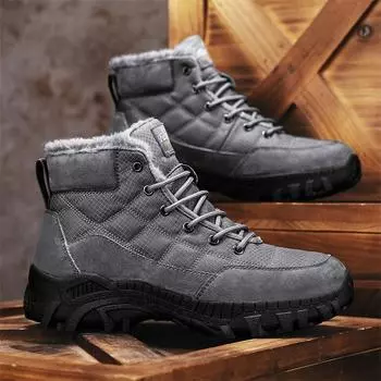 New Men s Snow Boots Winter New Style with Plush Insulation Trend High Top Outdoor Hiking Thick Cotton Shoes Military Boots 38 серый