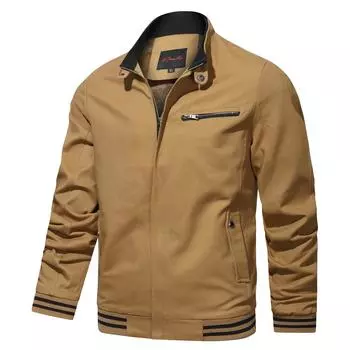 Новая мужская куртка однотонного цвета на весну и осень с воротником-стойкой, бархатная модная бейсбольная куртка из хлопкового джерси M хаки