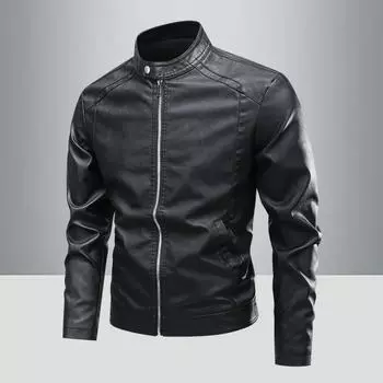 New Men s Stand-up Collar PU Leather Fashion Slim Casual Men s Jacket Youth Motorcycle Jacket Men In Autumn and Winter. M