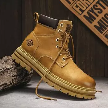 Новые мужские замшевые кожаные ботинки, высококачественные мужские высокие ботинки, плюс бархатные теплые мотоциклетные ботинки, модные нескользящие мужские зимние ботинки 38