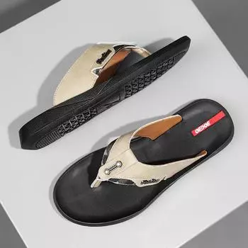 New Men s Summer Shoes Genuine Leather Designer Flip-flops Fashion Outdoor Non-Slip Sandals Comfort Lightweight Beach Sandals 38 чёрный