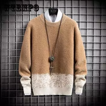 Новые мужские свитера осенне-зимняя одежда корейская мода теплый вязанный свитер мужские пуловеры пэчворк модный флис L