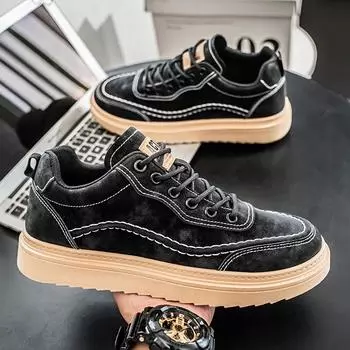 New Men s Thick-soled Casual Shoes Four Season Student Soft-sole Non-slip Comfortable Outdoor Walking Youth Sports Board Shoes 39 чёрный