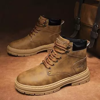 New men s trend Martin boots, youth street fashion casual tooling boots, non-slip thick-soled men s leather boots 39 чёрный